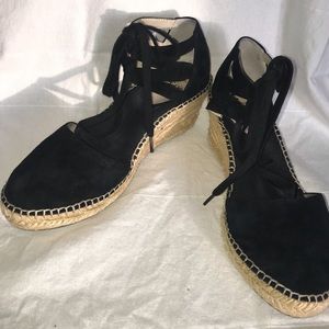 Abeo Dee Black Suede Espadrilles Sandals Size 8